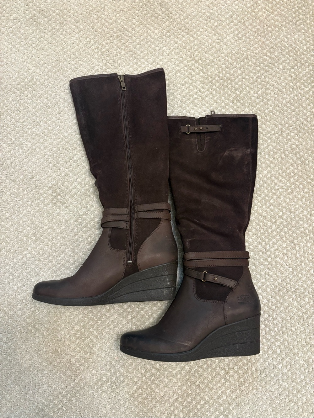 UGG Brown Suede & Leather Wedge Knee Boots